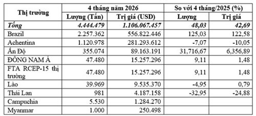 Nhập khẩu ngô 4 tháng đầu năm 2026 tăng 48,03%, chi gần 1,1 tỷ USD