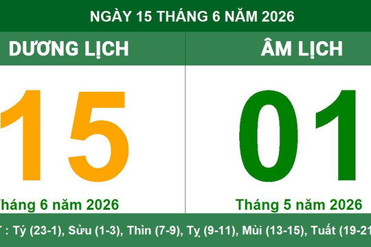 Lịch Âm Dương ngày 15/6/2026: Ngày Canh Thân tốt cho cầu tài và giao dịch kinh doanh