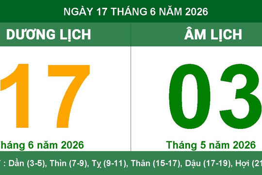 Lịch âm dương ngày 17/6/2026: Giờ hoàng đạo và những lưu ý phong thủy