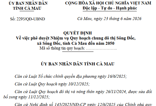 Quy hoạch đô thị ven biển Sông Đốc 8.300ha tại Cà Mau: Tầm nhìn đô thị loại III đến năm 2050