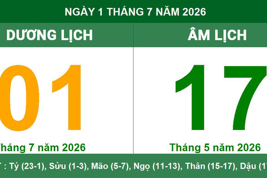 Lịch âm dương ngày 1/7/2026: Xem giờ hoàng đạo và hướng xuất hành tốt