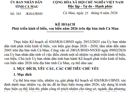 Quy hoạch kinh tế biển Cà Mau năm 2026: Đẩy mạnh hạ tầng cảng biển và năng lượng xanh