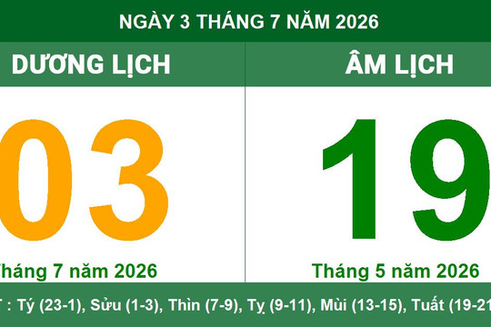 Lịch âm dương ngày 3/7/2026: Giờ hoàng đạo và lời khuyên phong thủy