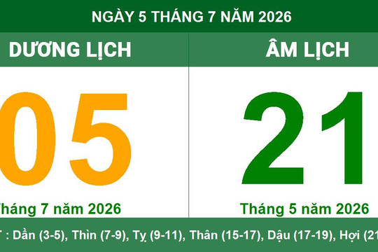 Lịch Âm Dương ngày 5/7/2026: Xem giờ hoàng đạo và các lưu ý quan trọng để hanh thông