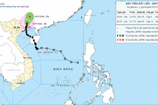 Tin bão số 1 trên đất liền ngày 05/07/2026: Quảng Ninh gió giật cấp 12, mưa lớn tại Đông Bắc Bộ