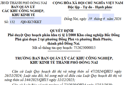 Quy hoạch Khu công nghiệp Bắc Đồng Phú giai đoạn 2 tại Đồng Nai: Quy mô 316ha cho 10.000 lao động