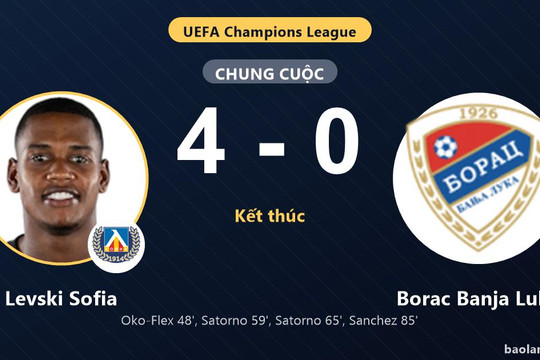 Levski Sofia thắng đậm, Borac Banja Luka nhận đòn đau ở Champions League
