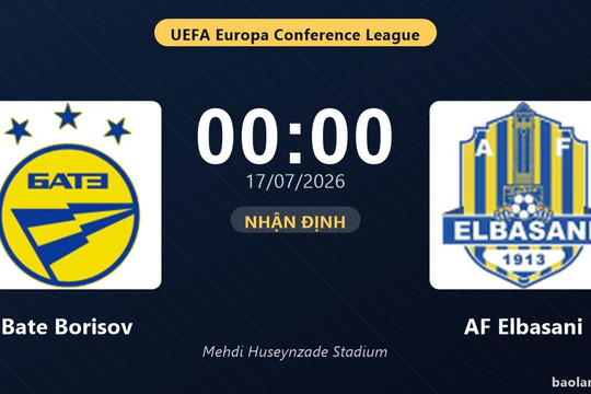 Trực tiếp Bate Borisov vs AF Elbasani: Hết hiệp 1, hòa 0-0