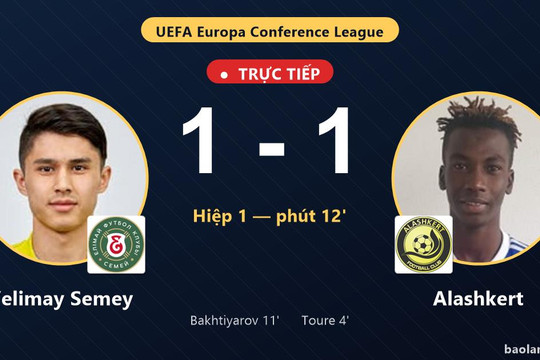 Trực tiếp Yelimay Semey vs Alashkert: Hiệp 2 bắt đầu, hòa 1-1