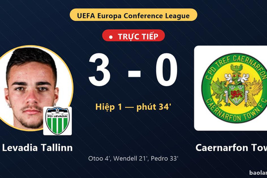 Trực tiếp FC Levadia Tallinn vs Caernarfon Town: Hiệp 2 bắt đầu, FC Levadia Tallinn dẫn 3-0
