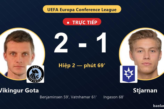 Trực tiếp Vikingur Gota vs Stjarnan: Stjarnan rút ngắn cách biệt 2-1