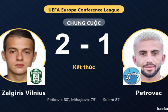 FK Zalgiris Vilnius vượt qua Petrovac ở vòng loại Conference League
