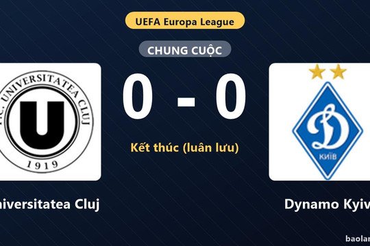Thống kê trận đấu Universitatea Cluj 0-0 (pen 2-4) Dynamo Kyiv: Dynamo Kyiv thắng nghẹt thở trên chấm luân lưu