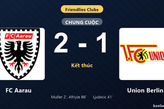Thống kê trận đấu FC Aarau 2-1 Union Berlin: D. Afriyie tỏa sáng, FC Aarau giành trọn 3 điểm