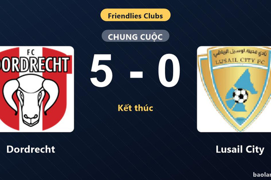 Thống kê trận đấu Dordrecht 5-0 Lusail City: Dordrecht thắng đậm thuyết phục