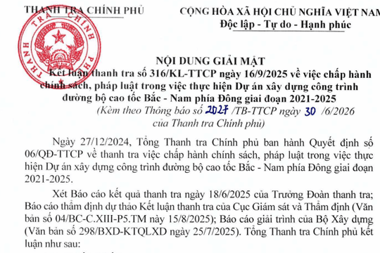 Cao tốc Bắc - Nam phía Đông: Thanh tra Chính phủ phát hiện nhiều bất cập tại dự án 729km