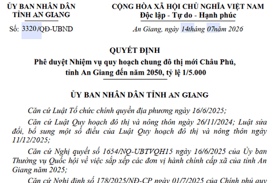 An Giang quy hoạch đô thị mới Châu Phú quy mô 8.000 ha đạt chuẩn loại III