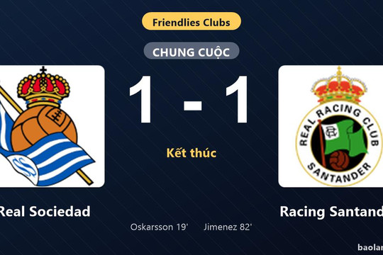 Thống kê trận đấu Real Sociedad 1-1 Racing Santander: Hai đội chia điểm