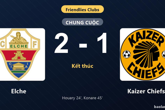 Thống kê trận đấu Elche 2-1 Kaizer Chiefs: U. Konare tỏa sáng, Elche giành trọn 3 điểm