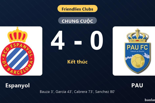 Thống kê trận đấu Espanyol 4-0 PAU: Espanyol thắng đậm thuyết phục