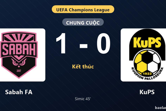 Thống kê trận đấu Sabah FA 1-0 KuPS: V. Simic tỏa sáng, Sabah FA giành trọn 3 điểm