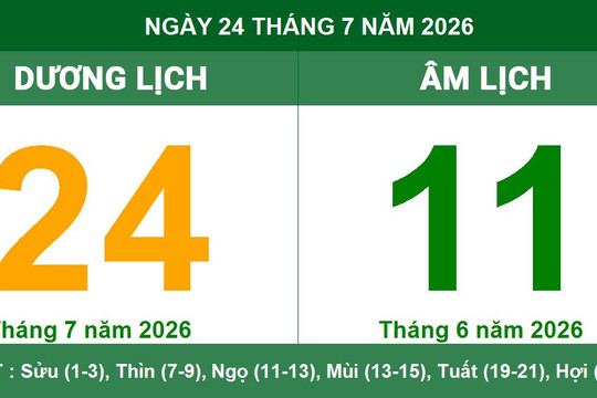 Lịch Âm Dương ngày 24/07/2026: Giờ hoàng đạo và những lưu ý phong thủy