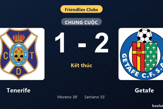 Thống kê trận đấu Tenerife 1-2 Getafe: Getafe ngược dòng ngoạn mục