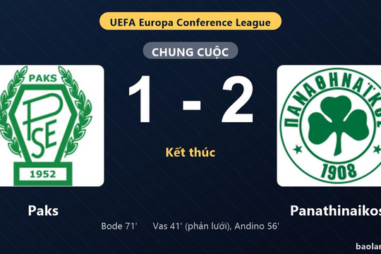 Thống kê trận đấu Paks 1-2 Panathinaikos: S. Andino tỏa sáng, Panathinaikos giành trọn 3 điểm