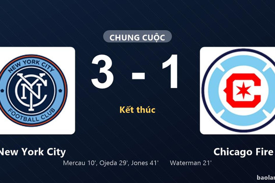 Thống kê trận đấu New York City 3-1 Chicago Fire: Malachi Jones tỏa sáng, New York City giành trọn 3 điểm