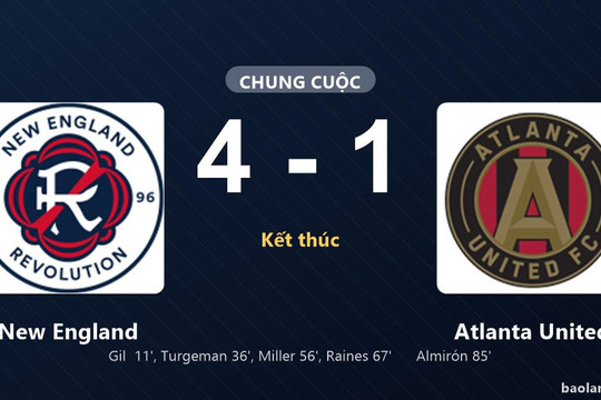 Thống kê trận đấu New England 4-1 Atlanta United: New England thắng đậm thuyết phục