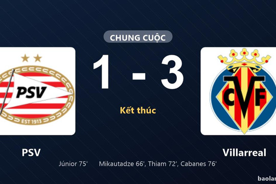 Thống kê trận đấu PSV 1-3 Villarreal: Pau Cabanes tỏa sáng, Villarreal giành trọn 3 điểm