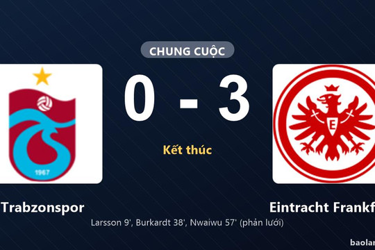 Thống kê trận đấu Trabzonspor 0-3 Eintracht Frankfurt: Eintracht Frankfurt thắng đậm thuyết phục