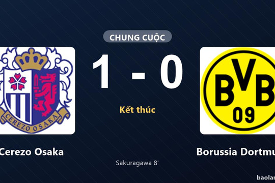 Thống kê trận đấu Cerezo Osaka 1-0 Borussia Dortmund: Solomon Sakuragawa tỏa sáng, Cerezo Osaka giành trọn 3 điểm