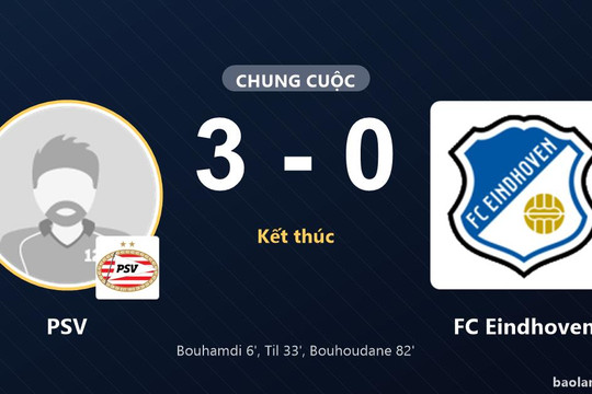 PSV thắng đậm FC Eindhoven, FC Eindhoven trắng tay tại Philips Stadion
