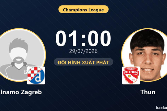 Trực tiếp Dinamo Zagreb vs Thun: Đội hình xuất phát