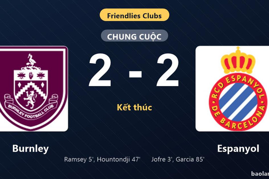 Thống kê trận đấu Burnley 2-2 Espanyol: Màn rượt đuổi tỷ số mãn nhãn