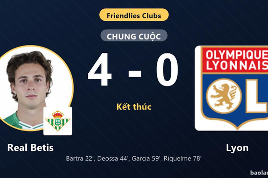 Real Betis ghi bốn bàn, Lyon trắng tay ở trận giao hữu