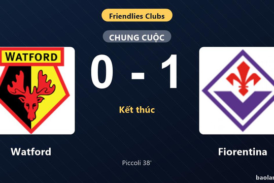 Thống kê trận đấu Watford 0-1 Fiorentina: R. Piccoli tỏa sáng, Fiorentina giành trọn 3 điểm