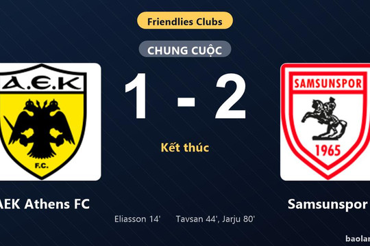 Thống kê trận đấu AEK Athens FC 1-2 Samsunspor: Samsunspor ngược dòng ngoạn mục