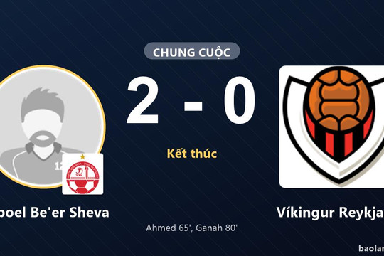 Hai bàn sau phút 65 giúp Hapoel Be'er Sheva đánh bại Víkingur Reykjavík