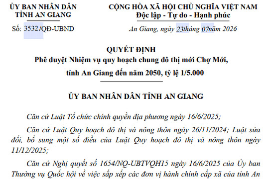 An Giang phê duyệt quy hoạch chung đô thị Chợ Mới rộng hơn 5.000 ha đến năm 2050