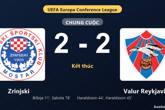 Thống kê trận đấu Zrinjski 2-2 Valur Reykjavik: Màn rượt đuổi tỷ số mãn nhãn