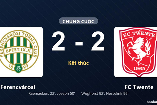 Thống kê trận đấu Ferencvárosi 2-2 FC Twente: Màn rượt đuổi tỷ số mãn nhãn