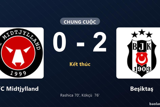 Thống kê trận đấu FC Midtjylland 0-2 Beşiktaş: Orkun Kökçü  tỏa sáng, Beşiktaş giành trọn 3 điểm