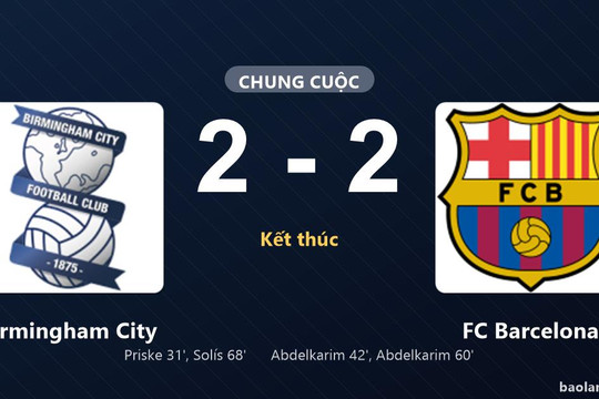 Thống kê trận đấu Birmingham City 2-2 FC Barcelona: Màn rượt đuổi tỷ số mãn nhãn