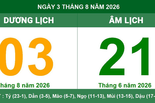 Lịch âm dương ngày 03/08/2026: Giờ hoàng đạo và hướng xuất hành may mắn