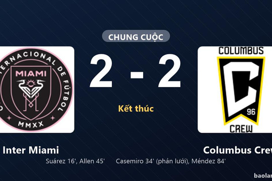 Thống kê trận đấu Inter Miami 2-2 Columbus Crew: Màn rượt đuổi tỷ số mãn nhãn