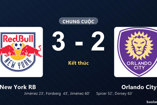Thống kê trận đấu New York RB 3-2 Orlando City: Mijahir Jiménez tỏa sáng, New York RB giành trọn 3 điểm