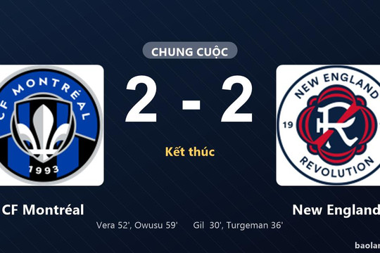Thống kê trận đấu CF Montréal 2-2 New England: Màn rượt đuổi tỷ số mãn nhãn