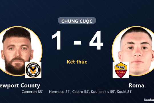 Roma thắng đậm tại Rodney Parade, Newport County chỉ kịp rút ngắn cách biệt